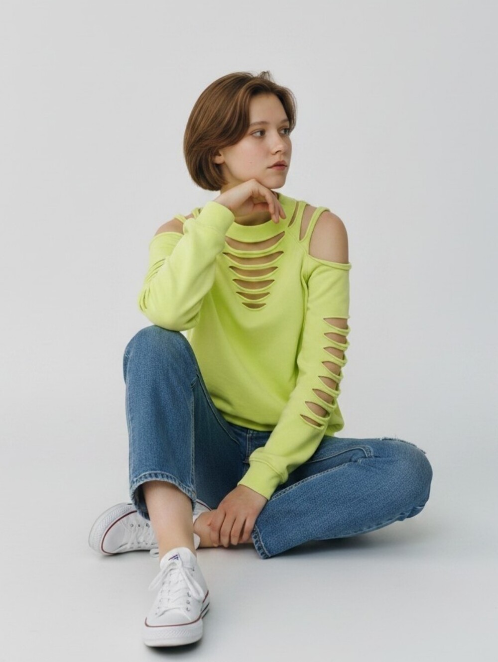 American Eagle Jegging Fit Lime Sweatshirt With Cut Out Open Shoulder Women's XS